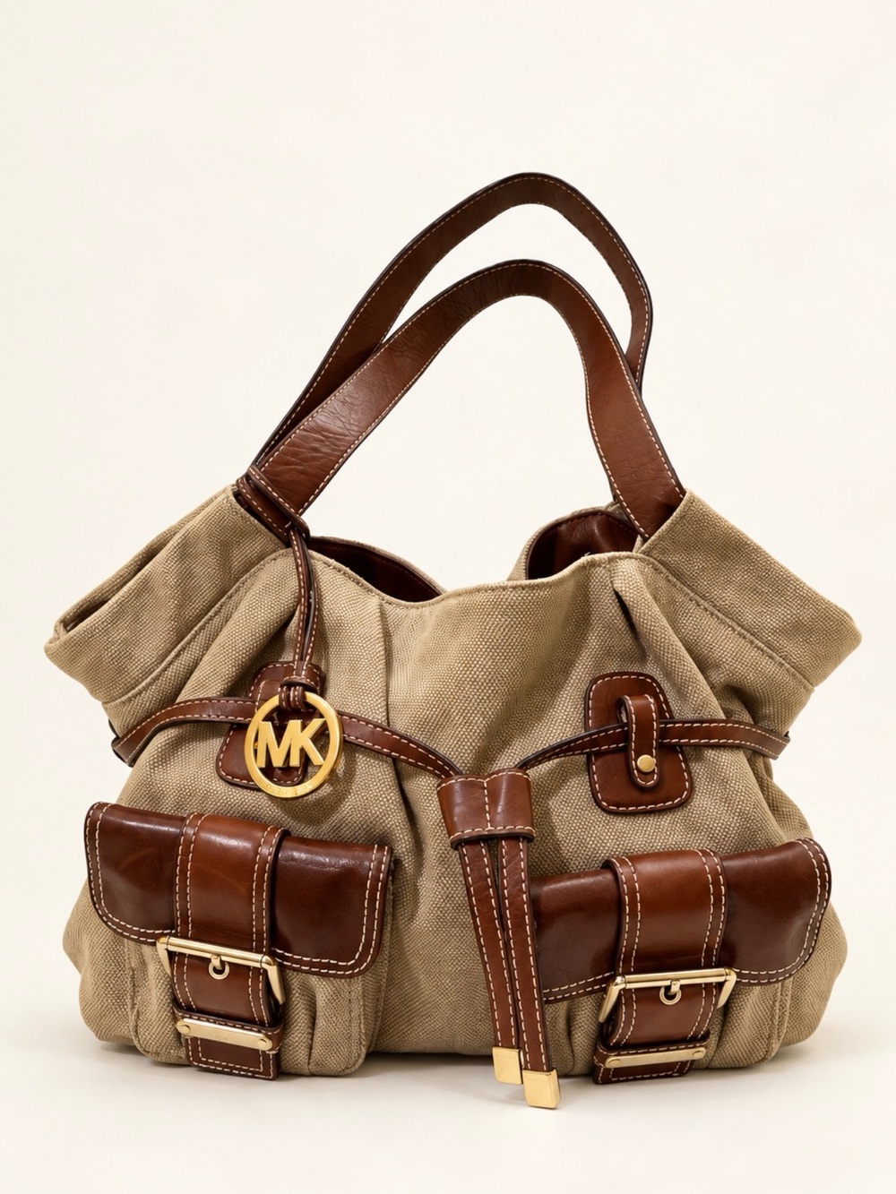 Michael Kors Tan Canvas Leather Shoulder Bag Old Money Preppy Chic